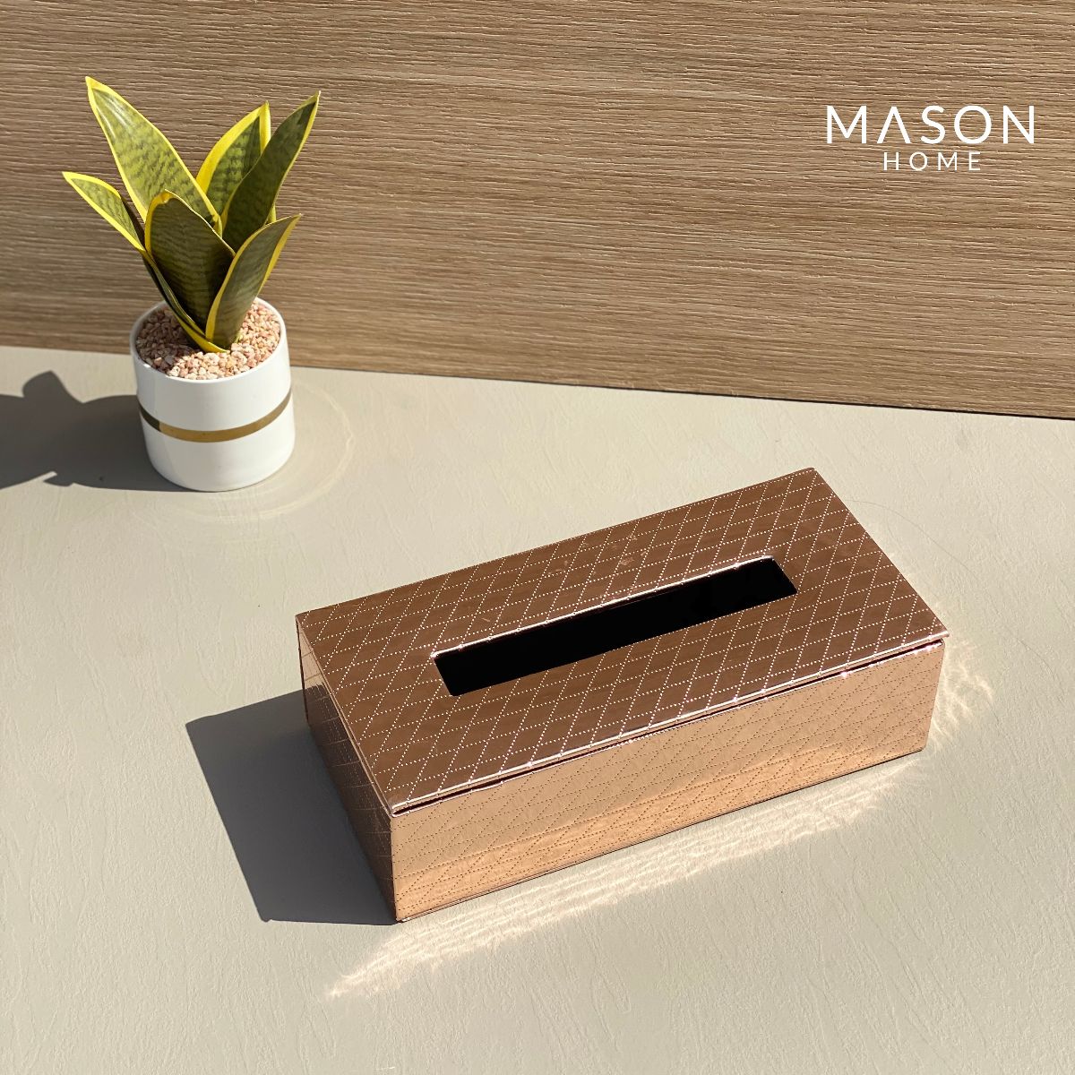 CHEQUERED TISSUE BOX - ROSEGOLD - Mason Home by Amarsons - Lifestyle &amp; Decor