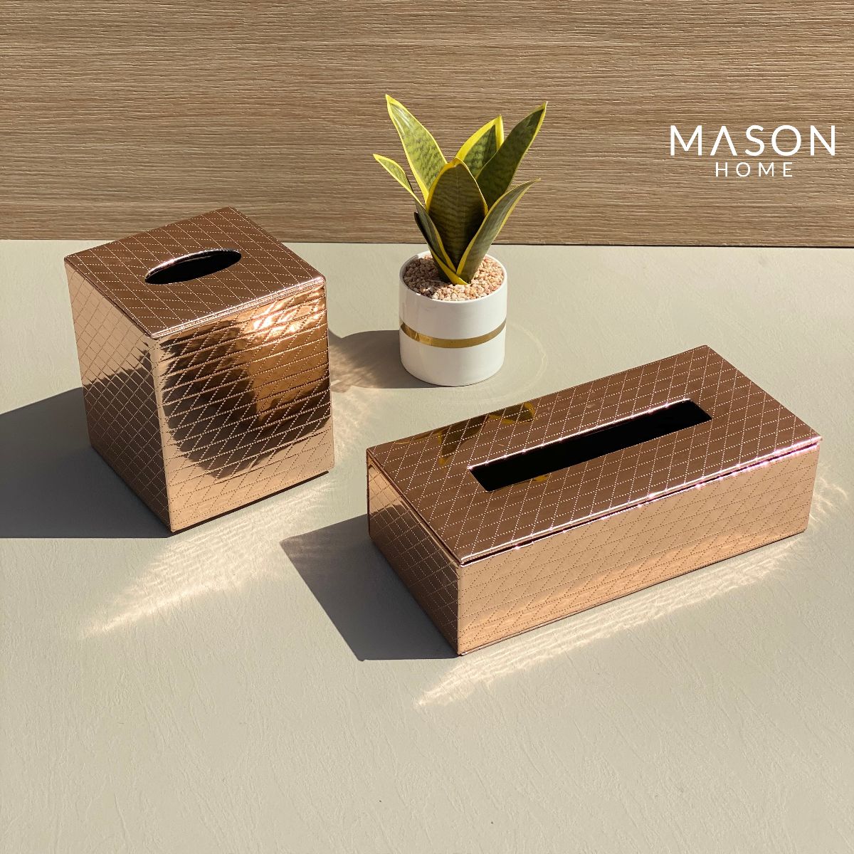 CHEQUERED TISSUE BOX - ROSEGOLD - Mason Home by Amarsons - Lifestyle &amp; Decor