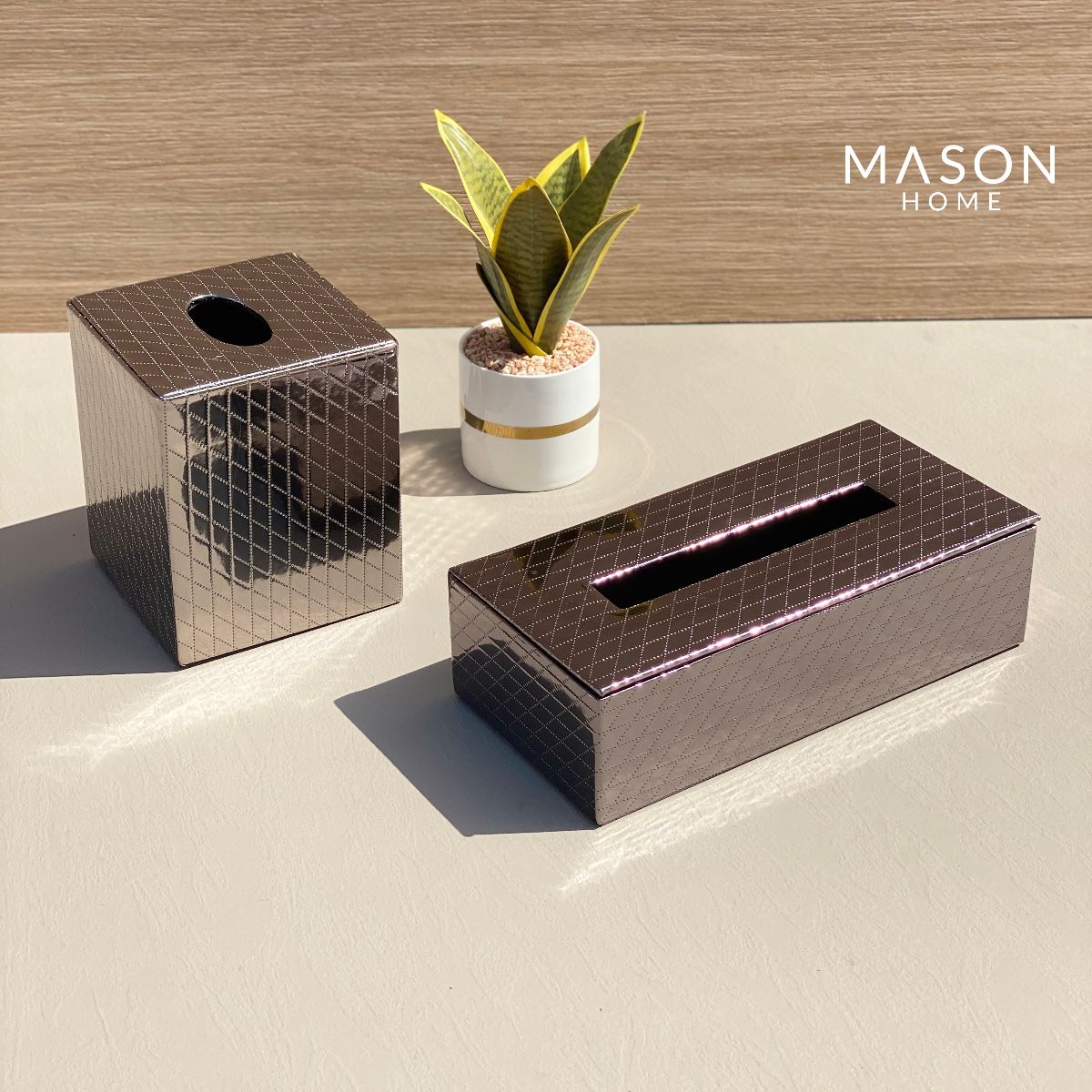 CHEQUERED TISSUE BOX - GUN METAL - Mason Home by Amarsons - Lifestyle &amp; Decor