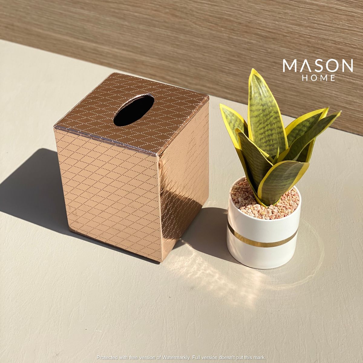 CHEQUERED TISSUE BOX - ROSEGOLD - Mason Home by Amarsons - Lifestyle &amp; Decor