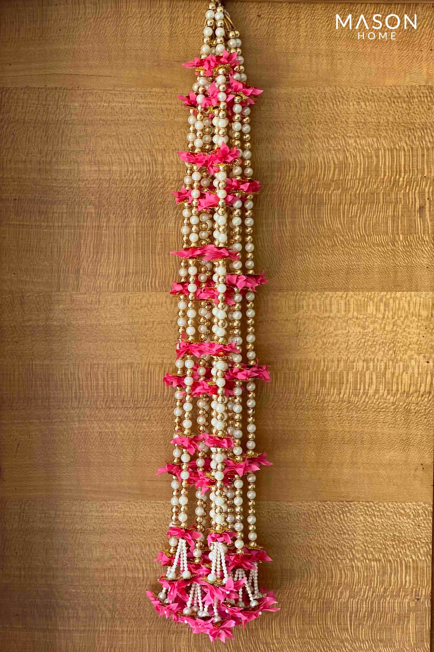 Pink Floral Pearl Side Latkan - Set Of 10 (3 Feet)