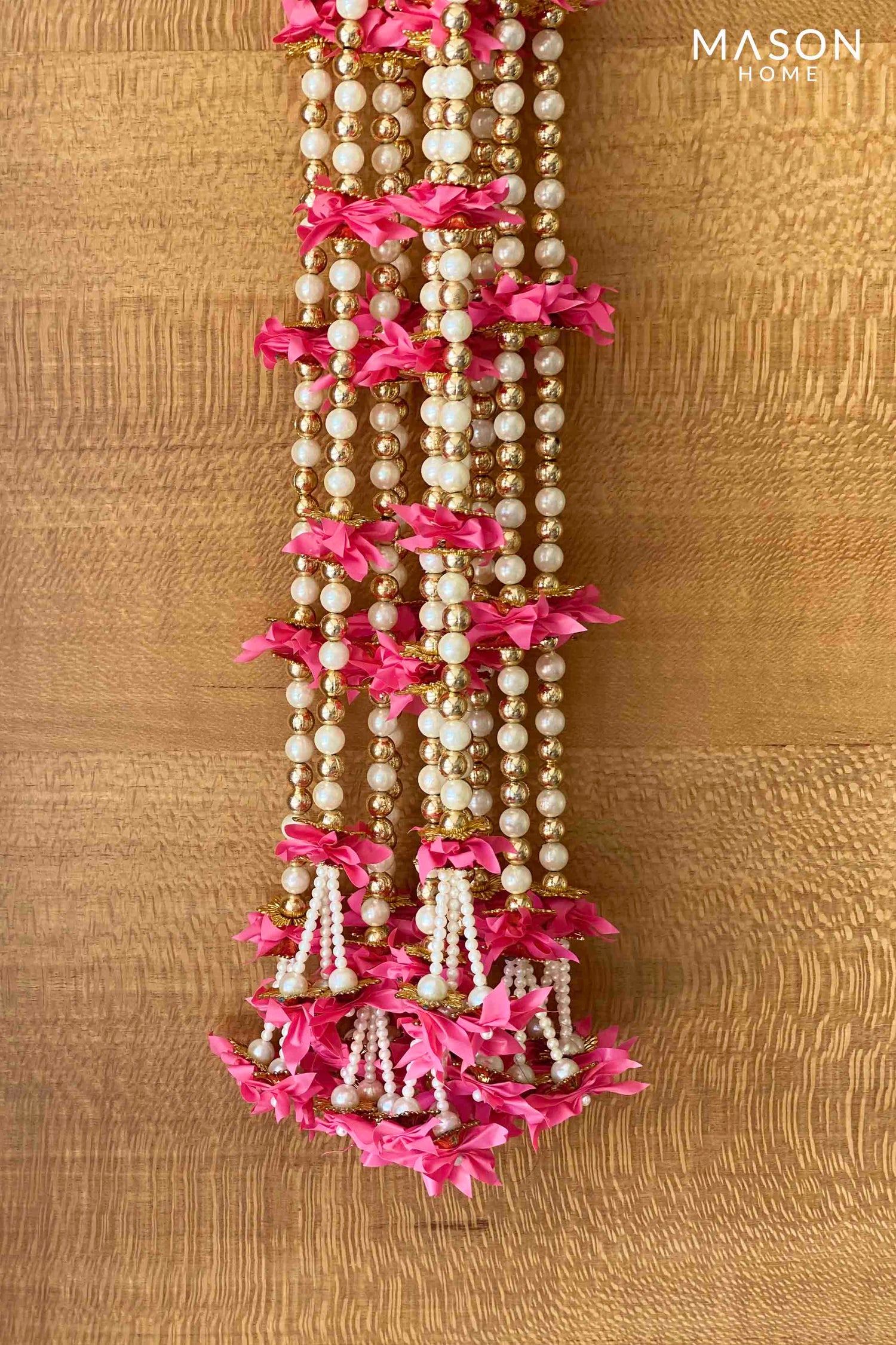 Pink Floral Pearl Side Latkan - Set Of 10 (3 Feet)