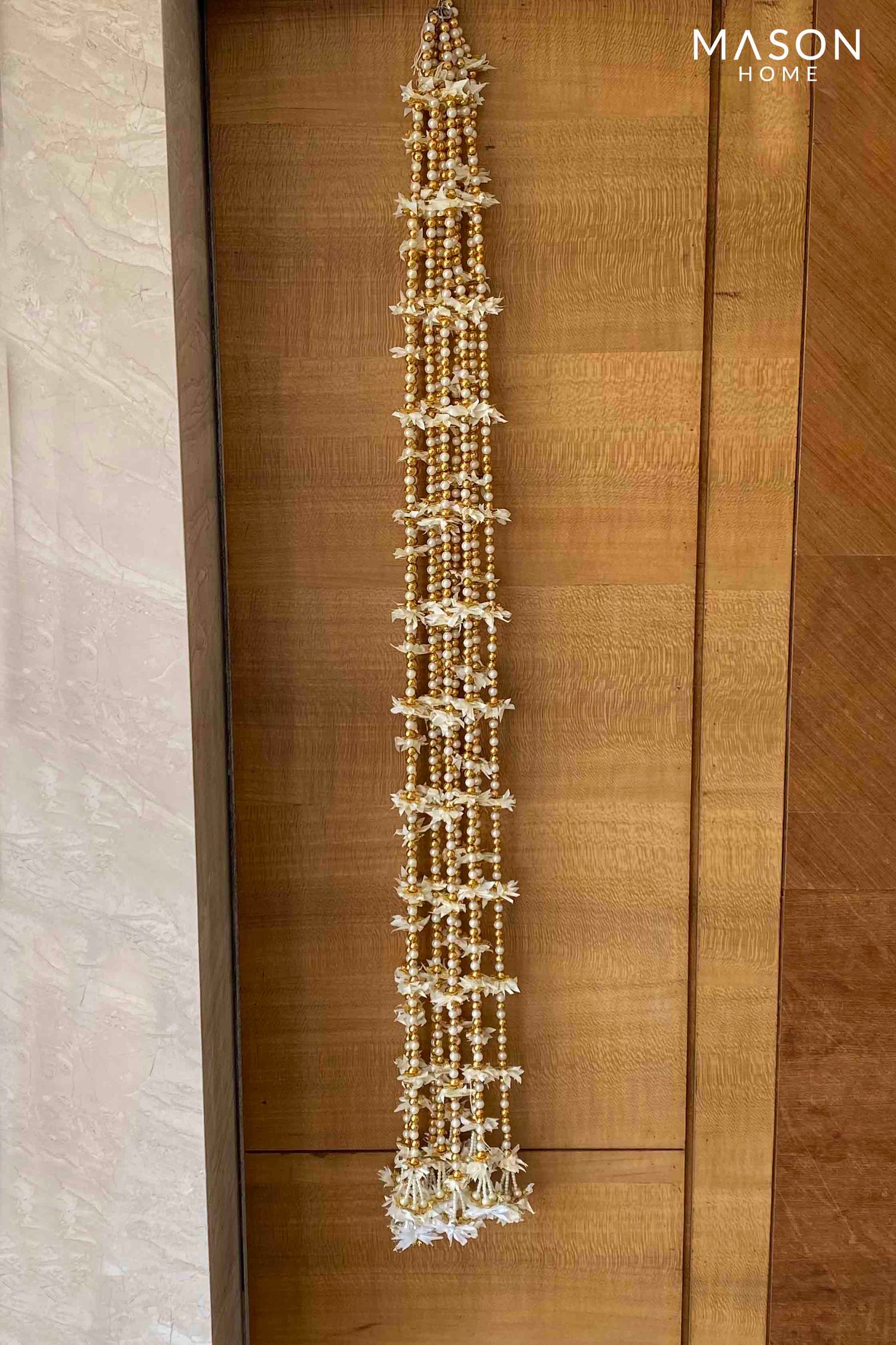 White Floral Pearl Side Latkan - Set Of 10 (5 Feet)