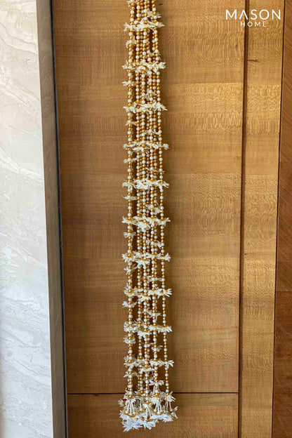 White Floral Pearl Side Latkan - Set Of 10 (5 Feet)
