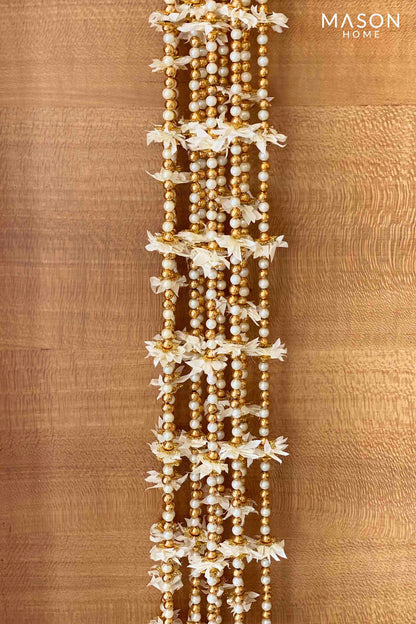 White Floral Pearl Side Latkan - Set Of 10 (5 Feet)