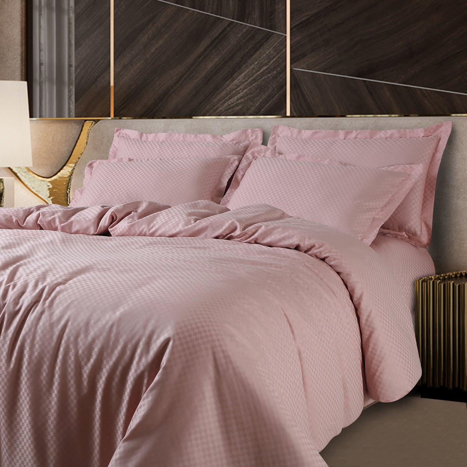 Lyon Jacquard Peach Checks Bedsheet