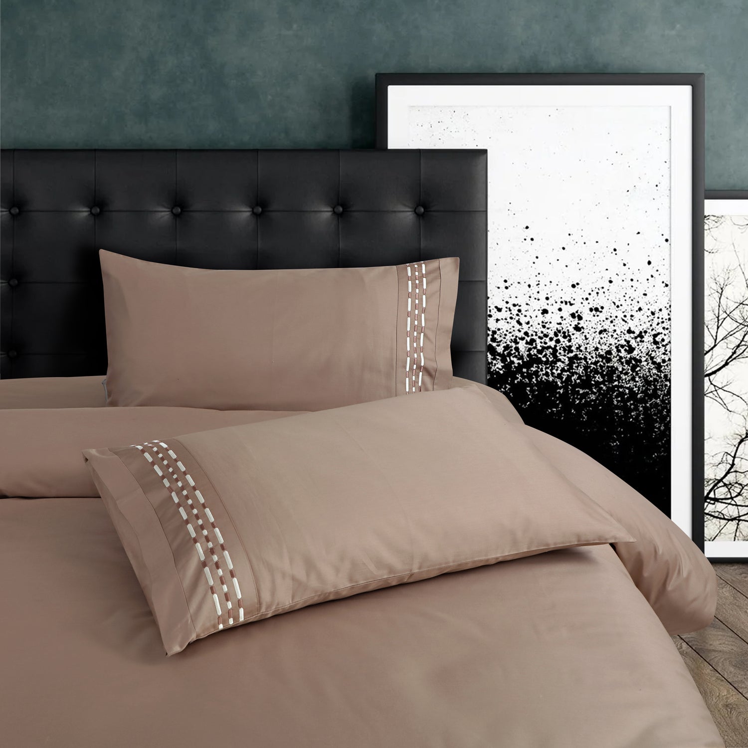 Vibrant Embroidery Coffee Brown Bedsheet