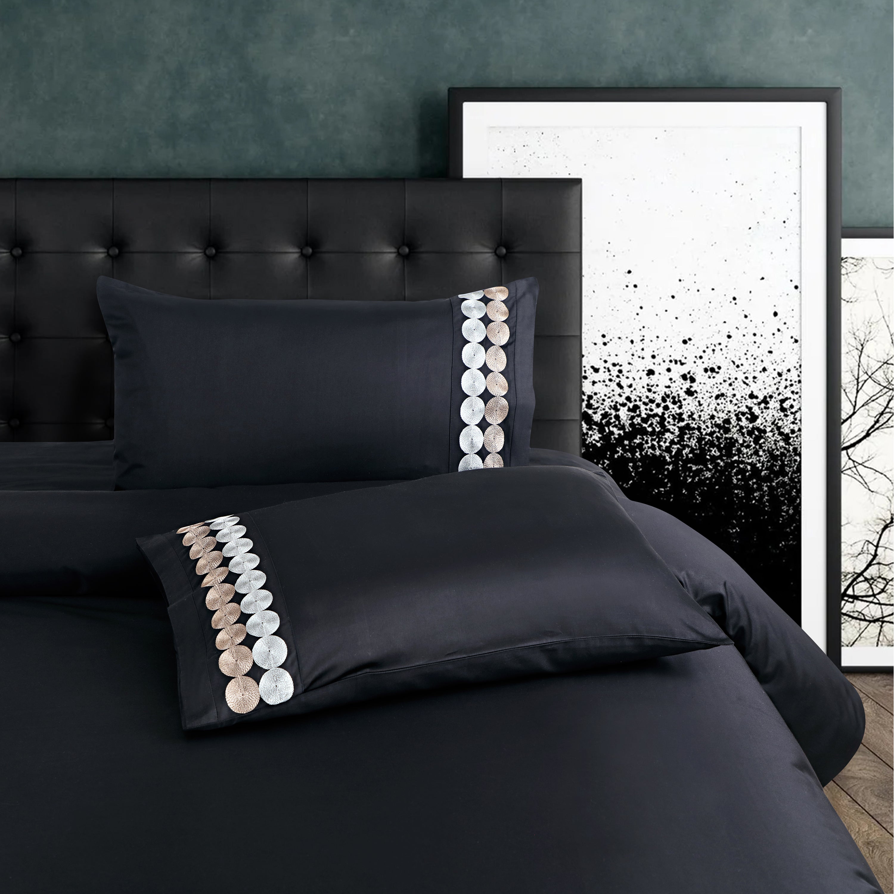 Vibrant Embroidery Black Bedsheet