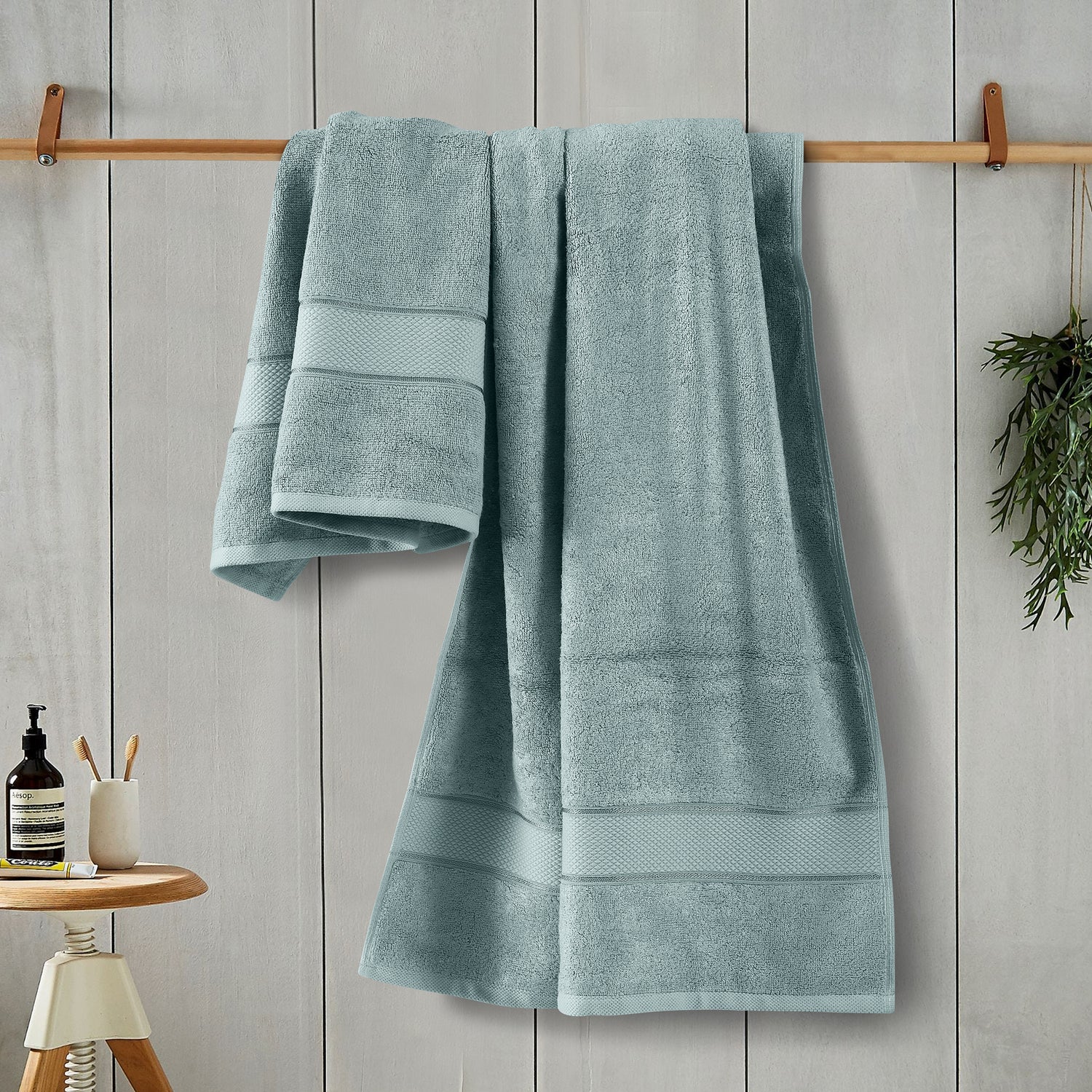 Mint	Green - Bamboo Hand Towel - (Set Of 2)