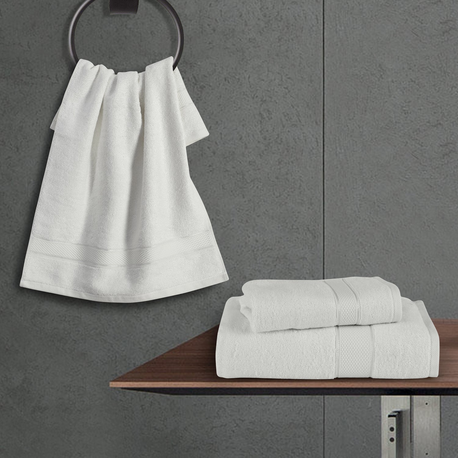 Off White - Bamboo Hand Towel - (Set Of 2)