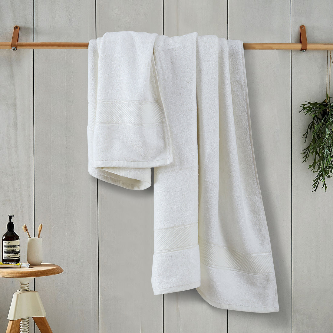 Off White - Bamboo Hand Towel - (Set Of 2)