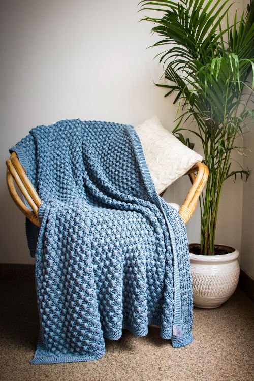 Periwinkle -Blue Cotton Knitted Throw Blanket