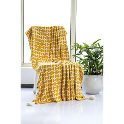 Beatrice - Orange &amp; Natural Knitted Throw Blanket With Dohar