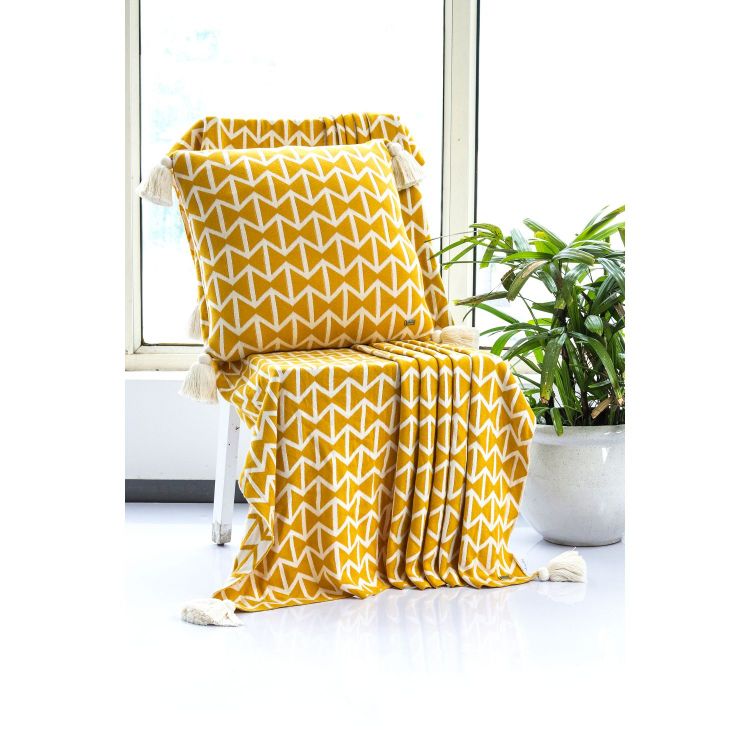 Beatrice - Orange &amp; Natural Knitted Throw Blanket With Dohar