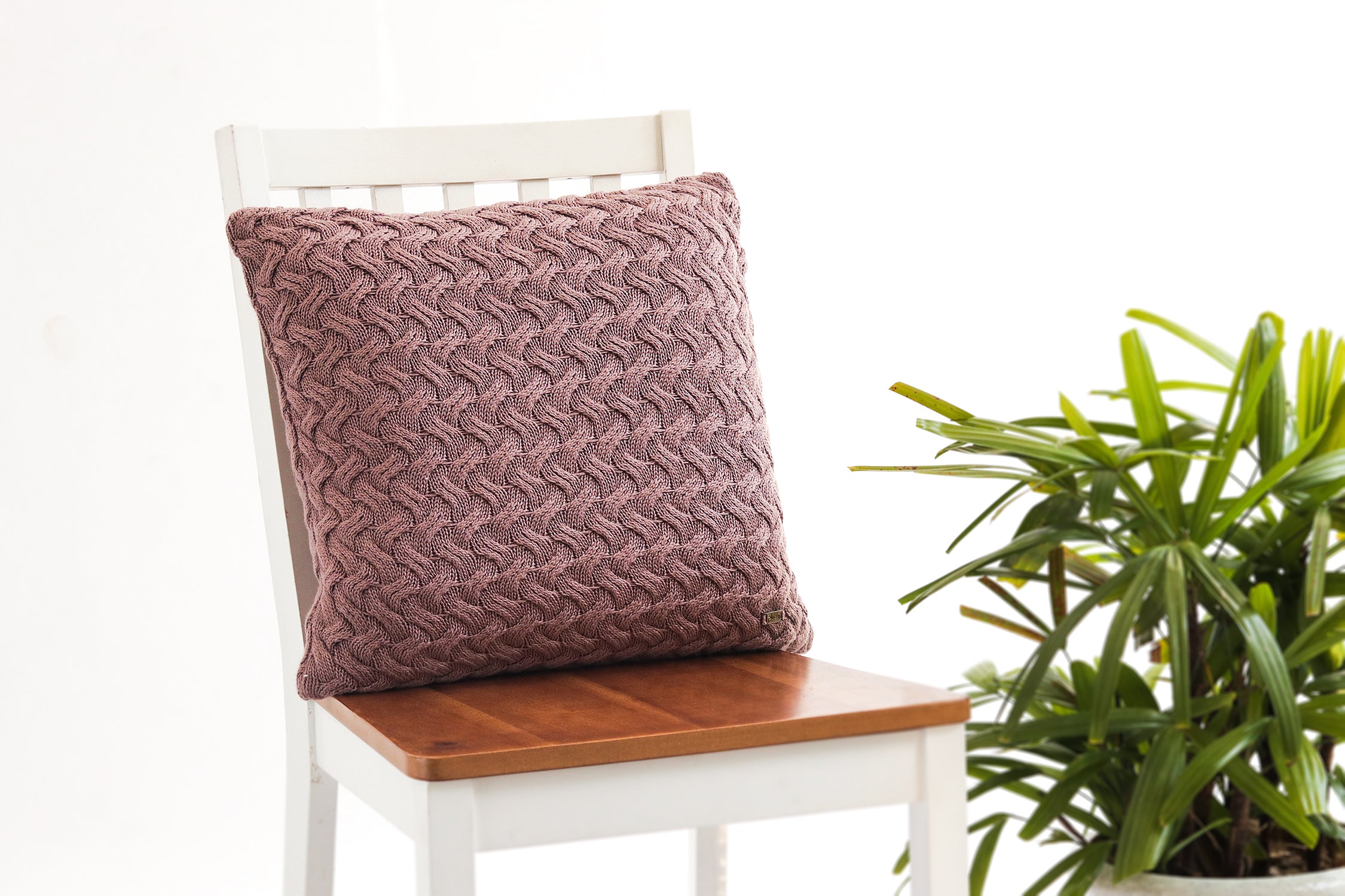 Criss Cross - Pewter Color Cotton Knitted Decorative Cushion Cover