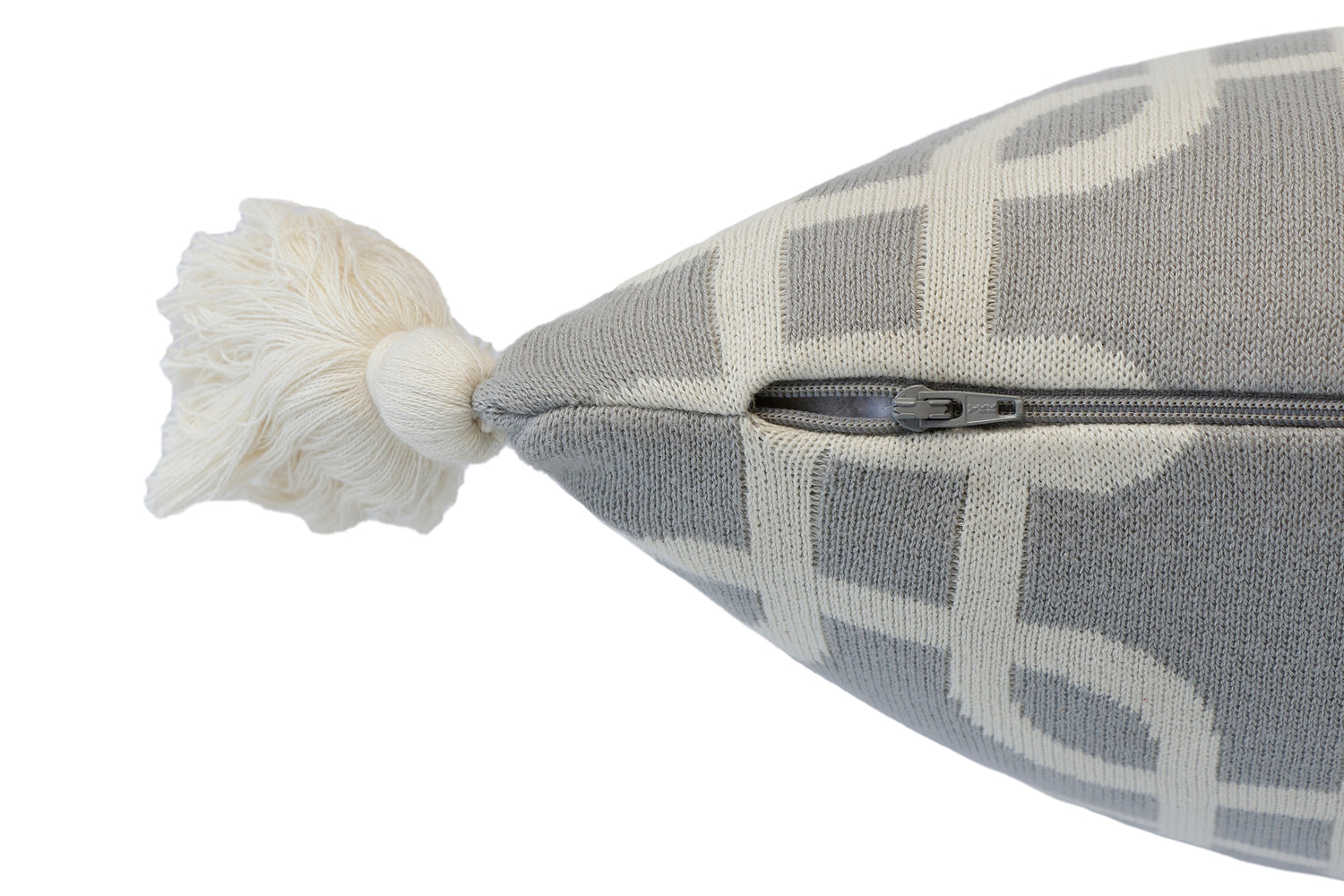 Stroke - Light Grey &amp; Natural Color Cotton Knitted Decorative Cushion Cover