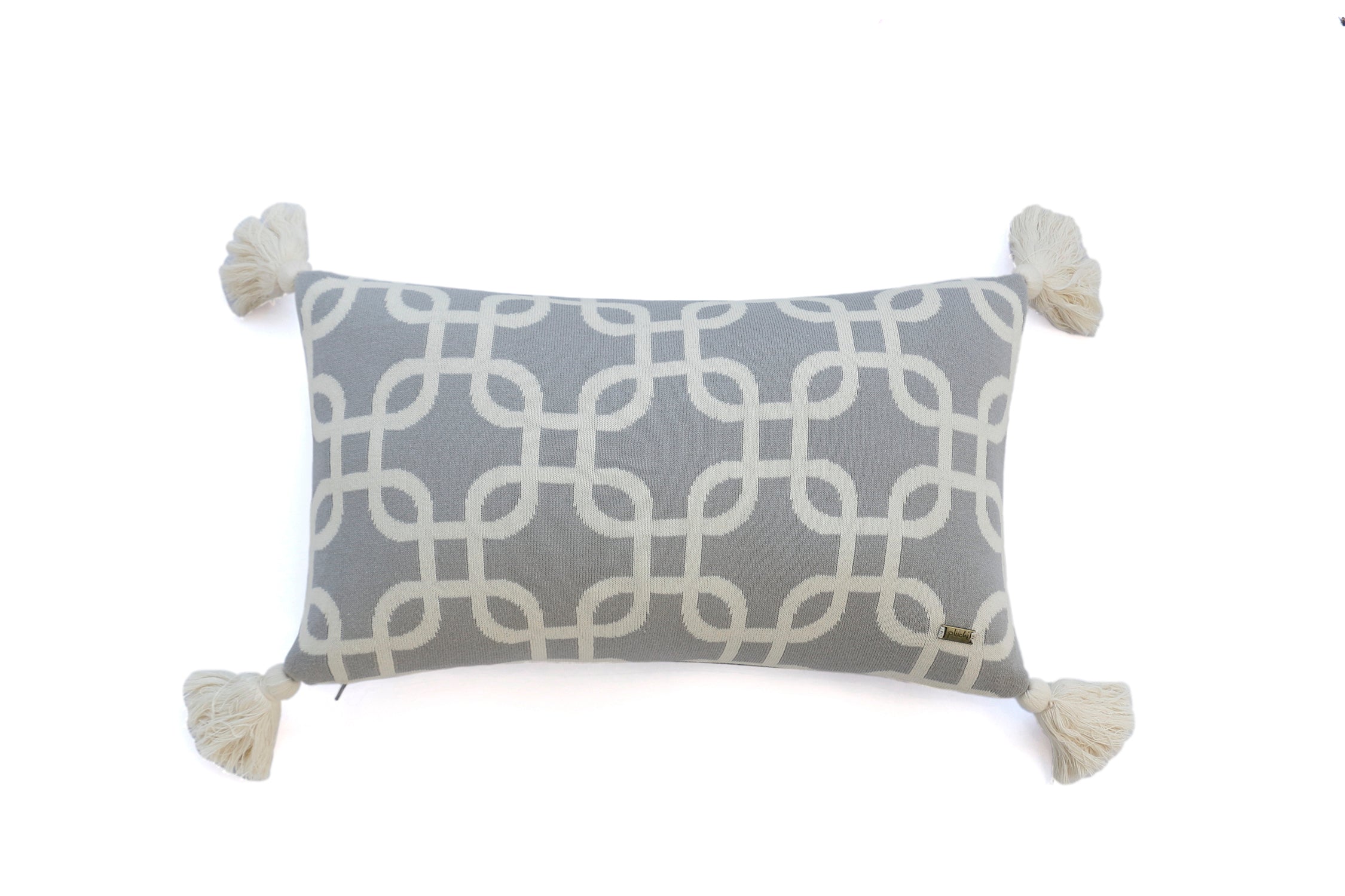 Stroke - Light Grey &amp; Natural Color Cotton Knitted Decorative Cushion Cover