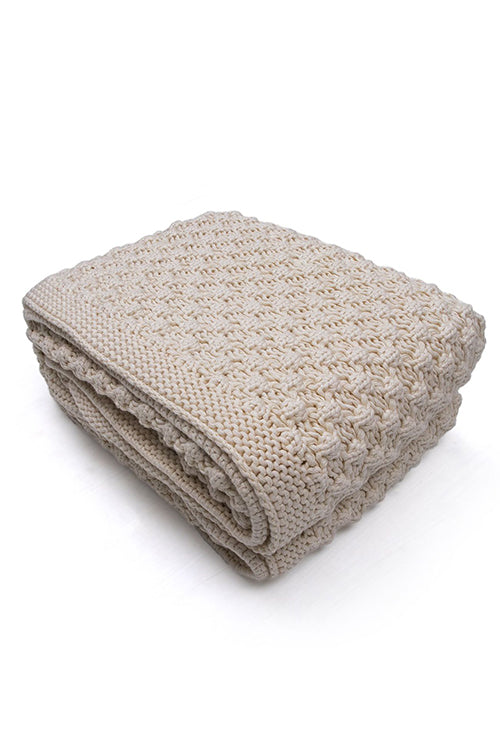 Popcorn - Chunky Knitted Throw Blanket In Natural