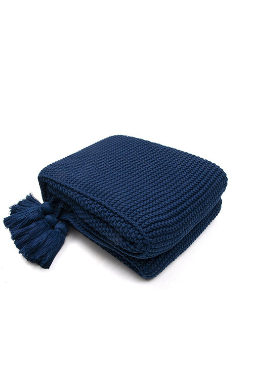 Seed Stitch - Chunky Knit Estate Blue Color Knitted Throw Blanket
