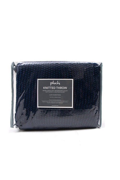Seed Stitch - Chunky Knit Estate Blue Color Knitted Throw Blanket