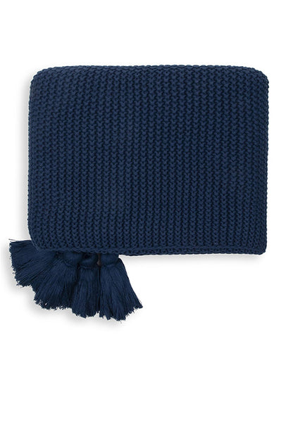 Seed Stitch - Chunky Knit Estate Blue Color Knitted Throw Blanket