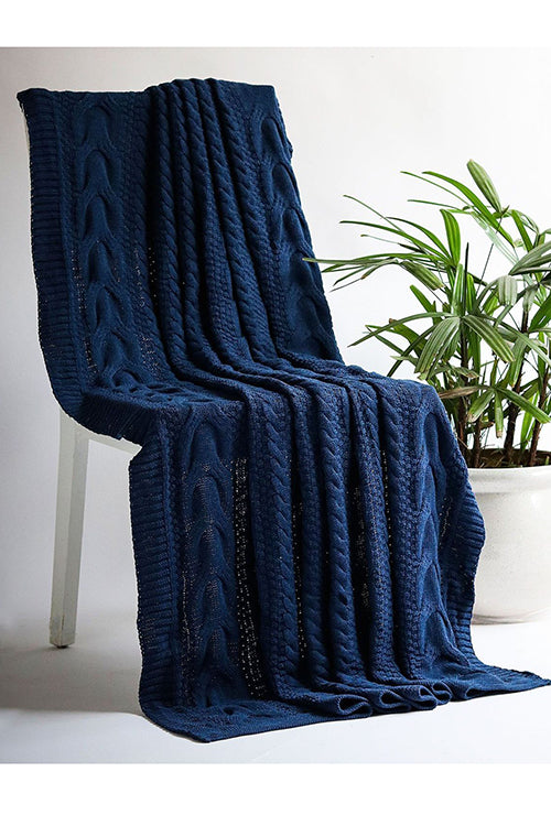 Classical- Navy Melange Color Knitted Throw Blanket