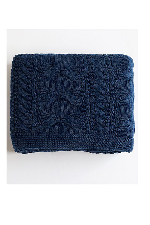 Classical- Navy Melange Color Knitted Throw Blanket