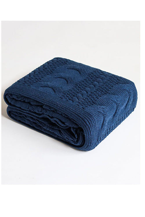 Classical- Navy Melange Color Knitted Throw Blanket