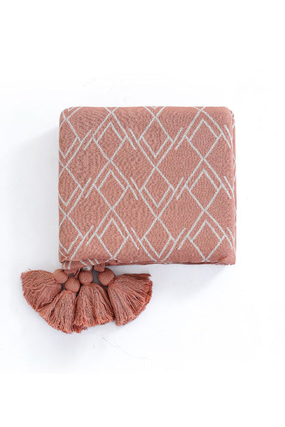 Gianna - Dusty Coral &amp; Natural Knitted Throw Blanket With Dohar