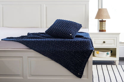 Popcorn - Navy With Silver Metallic Yarn Knitted Throw Blanket