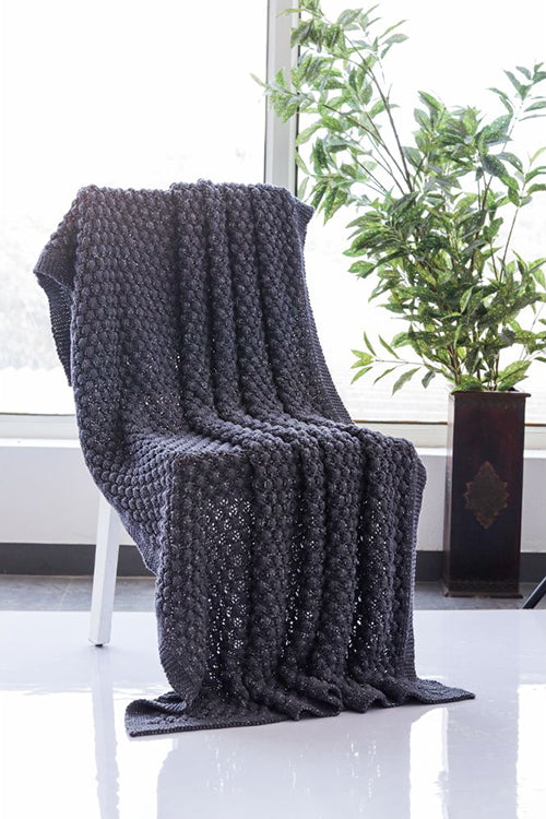 Popcorn - DK Grey With Silver Metallic Yarn Knitted All Season Throw Blanket