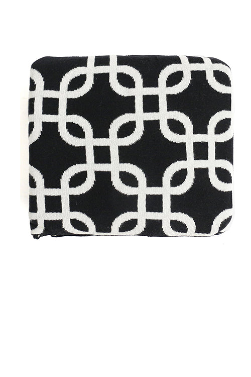 Stroke - Natural &amp; Black Knitted Throw Blanket With Dohar