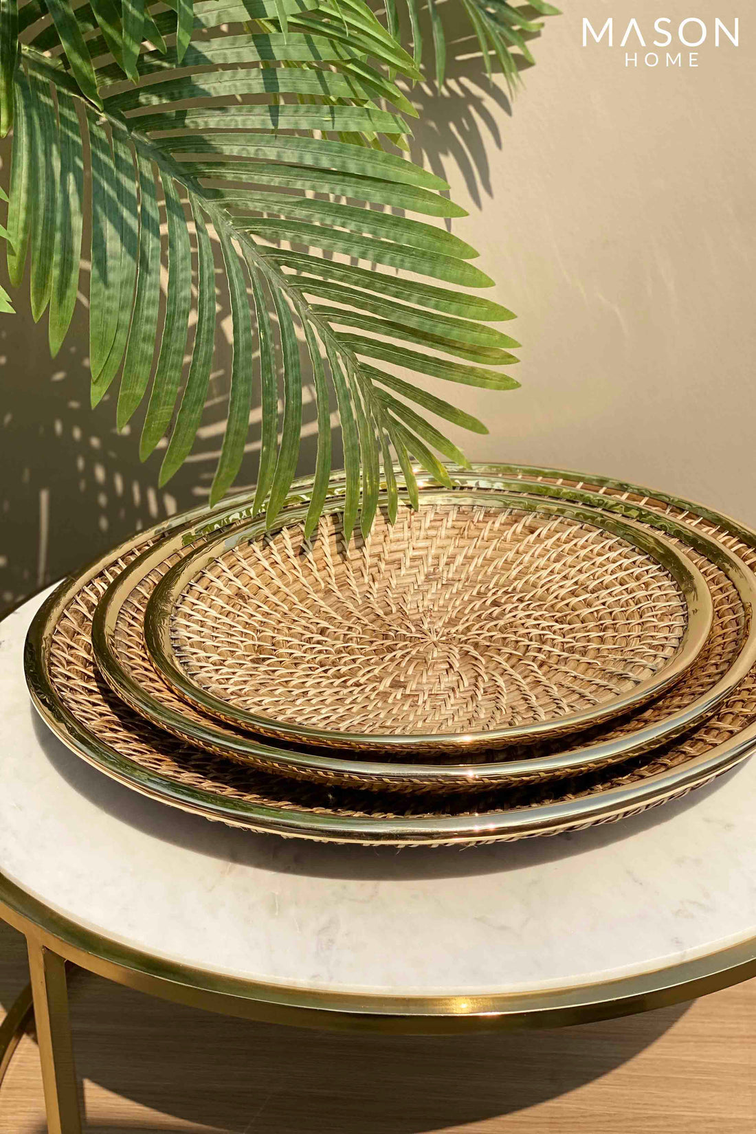 Kovo Rattan Brass Round Tray - Small
