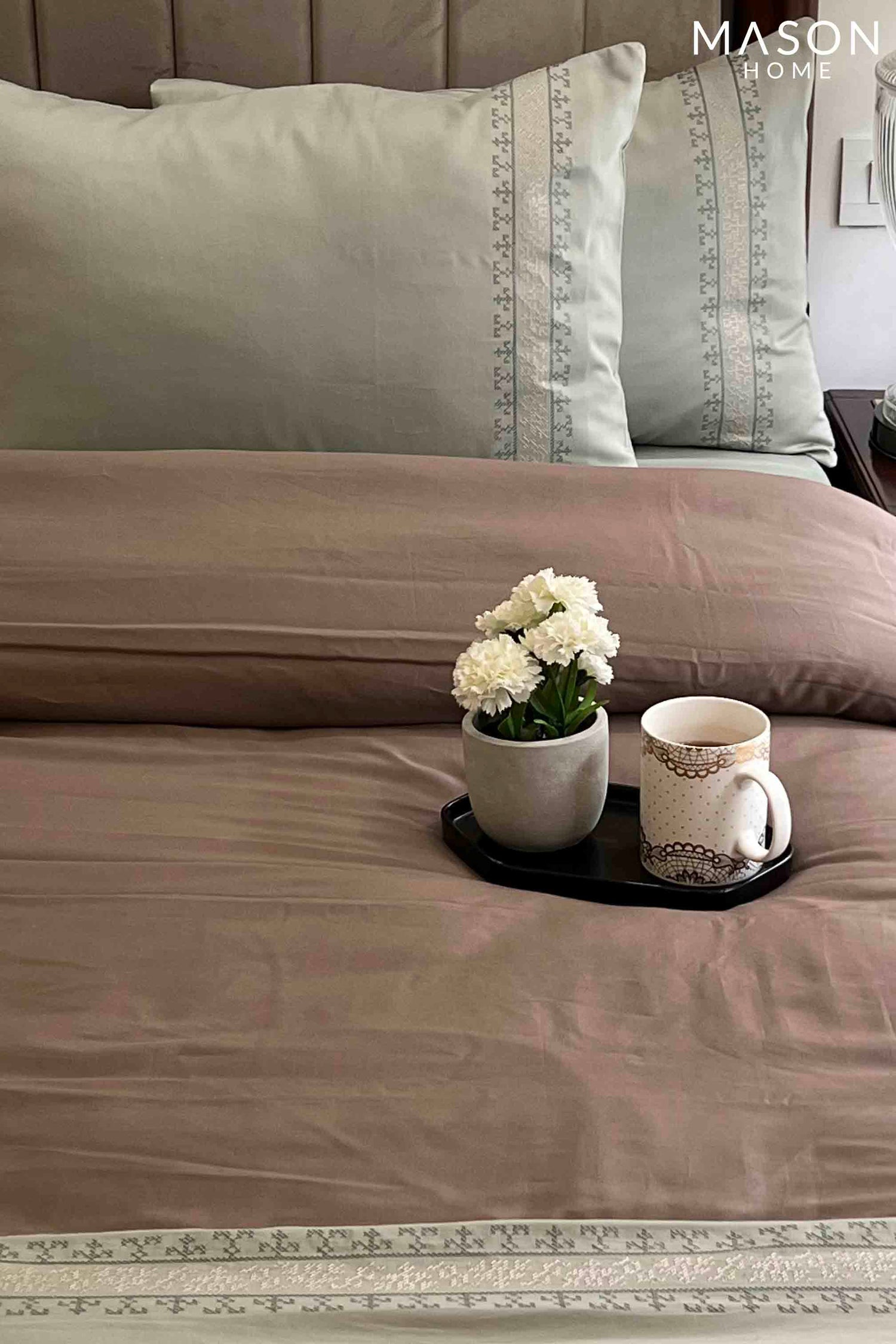 Delight Sage Green Taupe Dreams Duvet Cover Set With Bedsheet