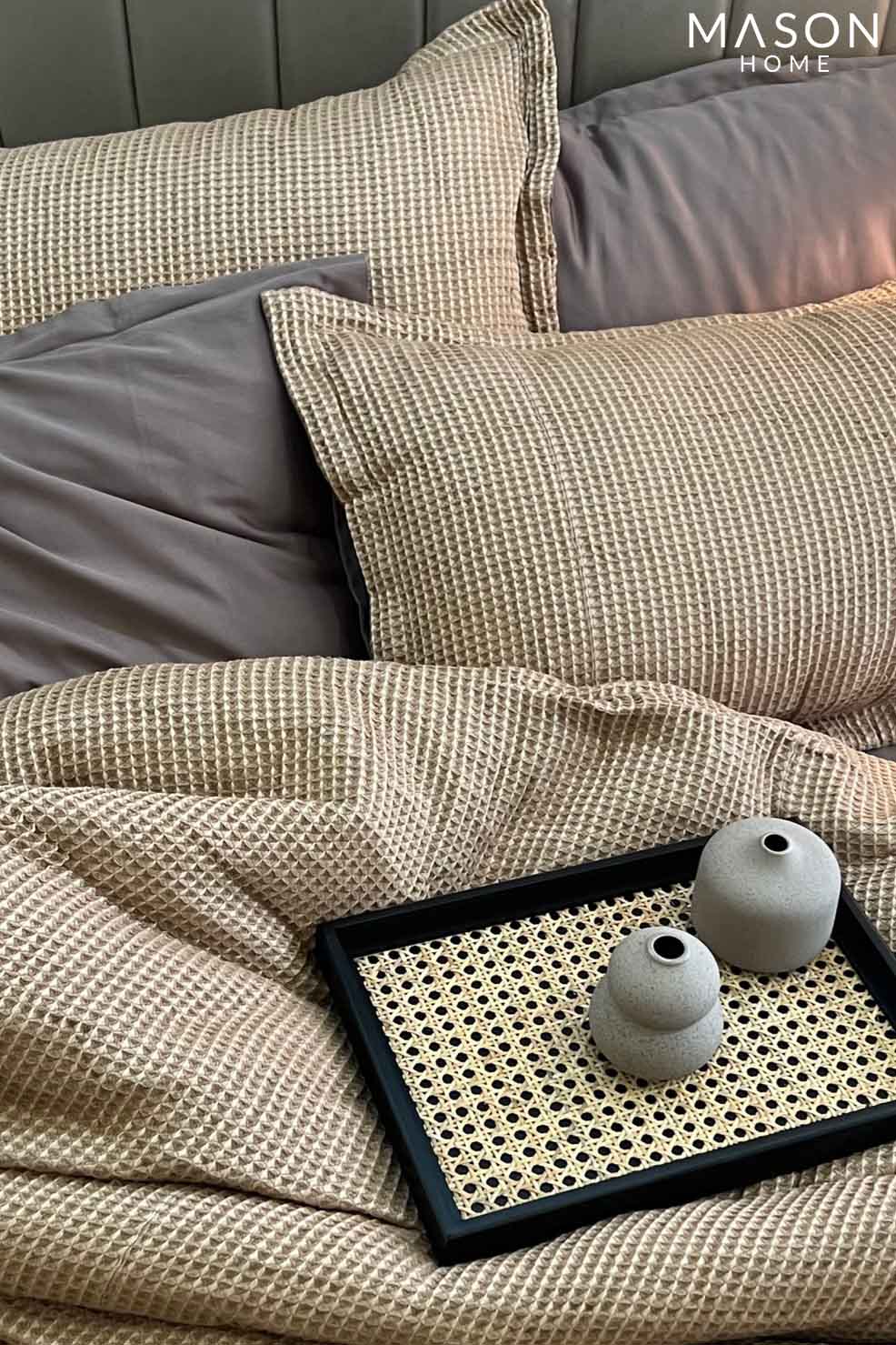 Honeycomb Mocha Woven Duvet Cover Set With Bedsheet