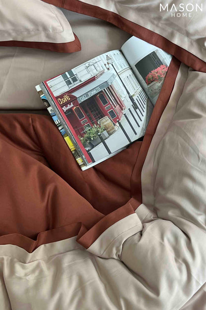 Buff and Terracotta Duplex Duvet Cover Set With Bedsheet