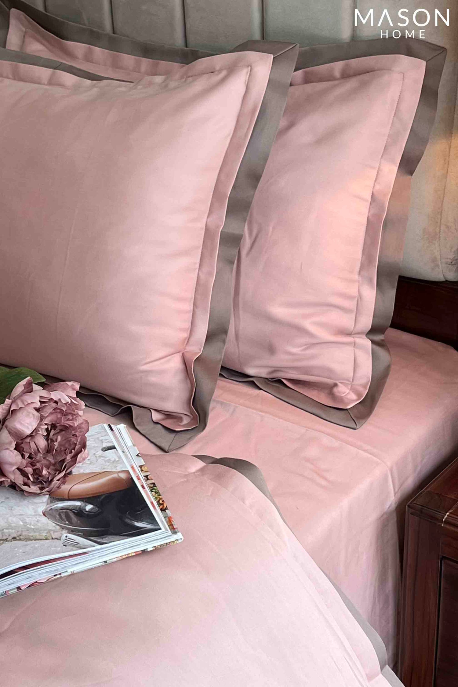 Rose and Taupe Duplex Duvet Cover Set With Bedsheet
