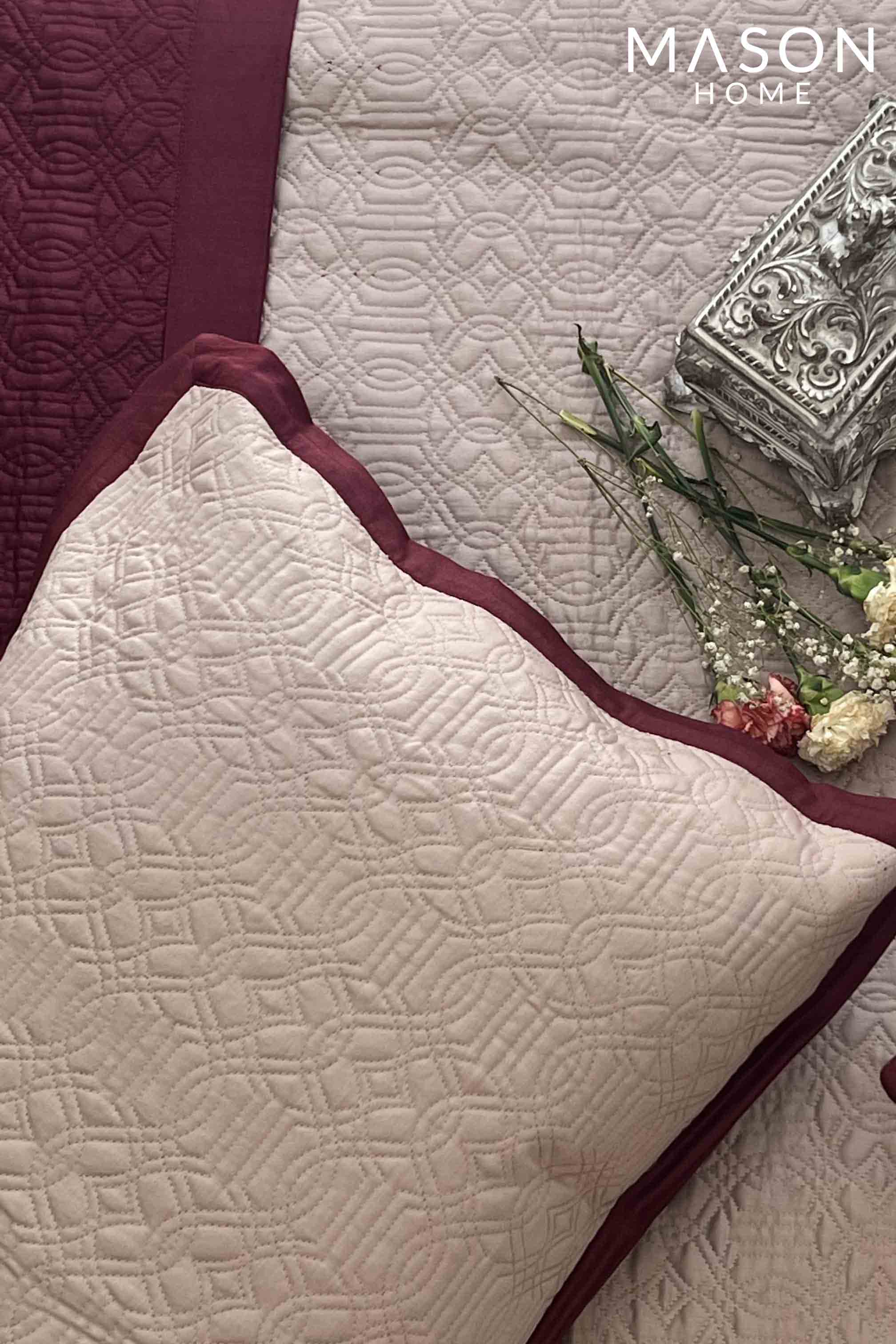 Buff And Maroon Imperial Cotton Reversible Bedspread