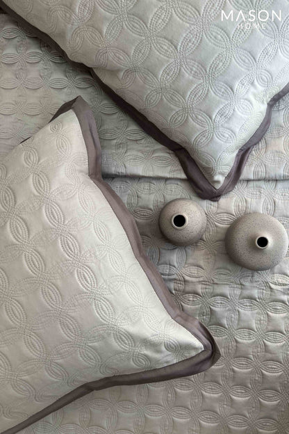 Beige And Taupe Orbit Cotton Reversible Bedspread