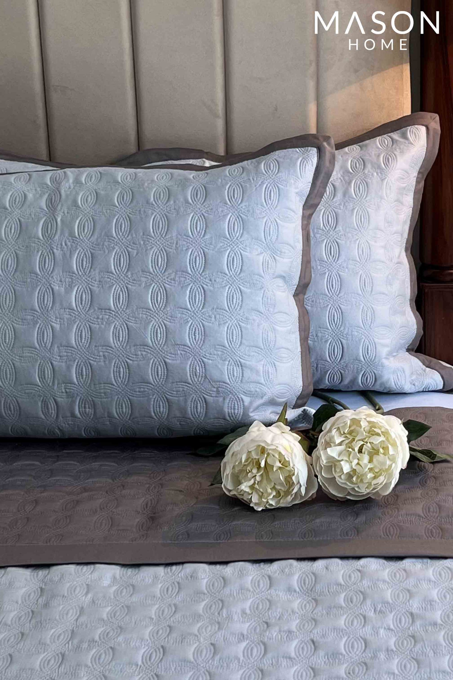 Smoke Blue And Dark Grey Orbit Cotton Reversible Bedspread