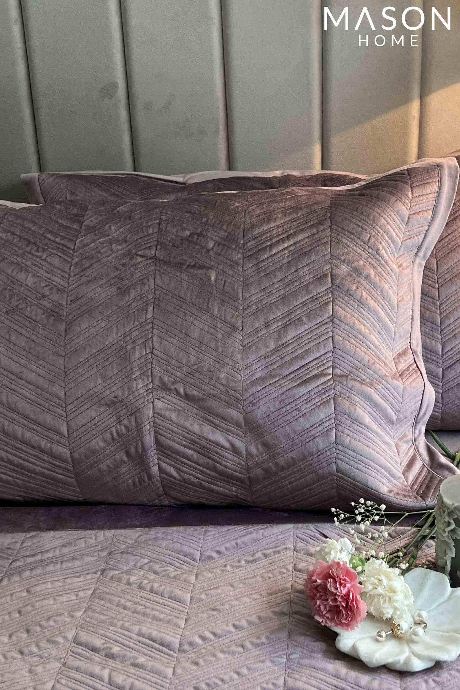 Herringbone Lilac Velvet Bedspread