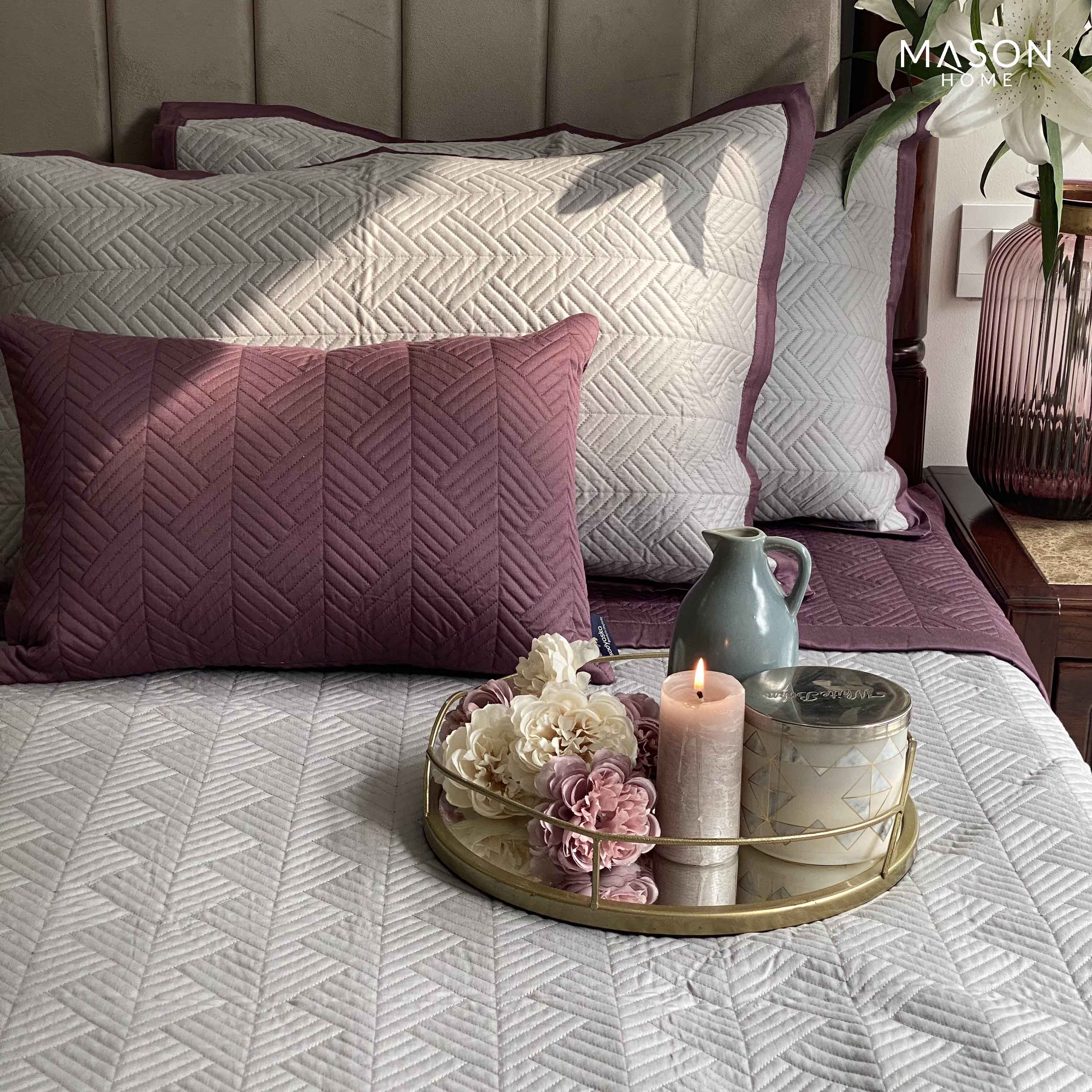 Sandstone Grey And Mauve Vector Reversible Bedspread