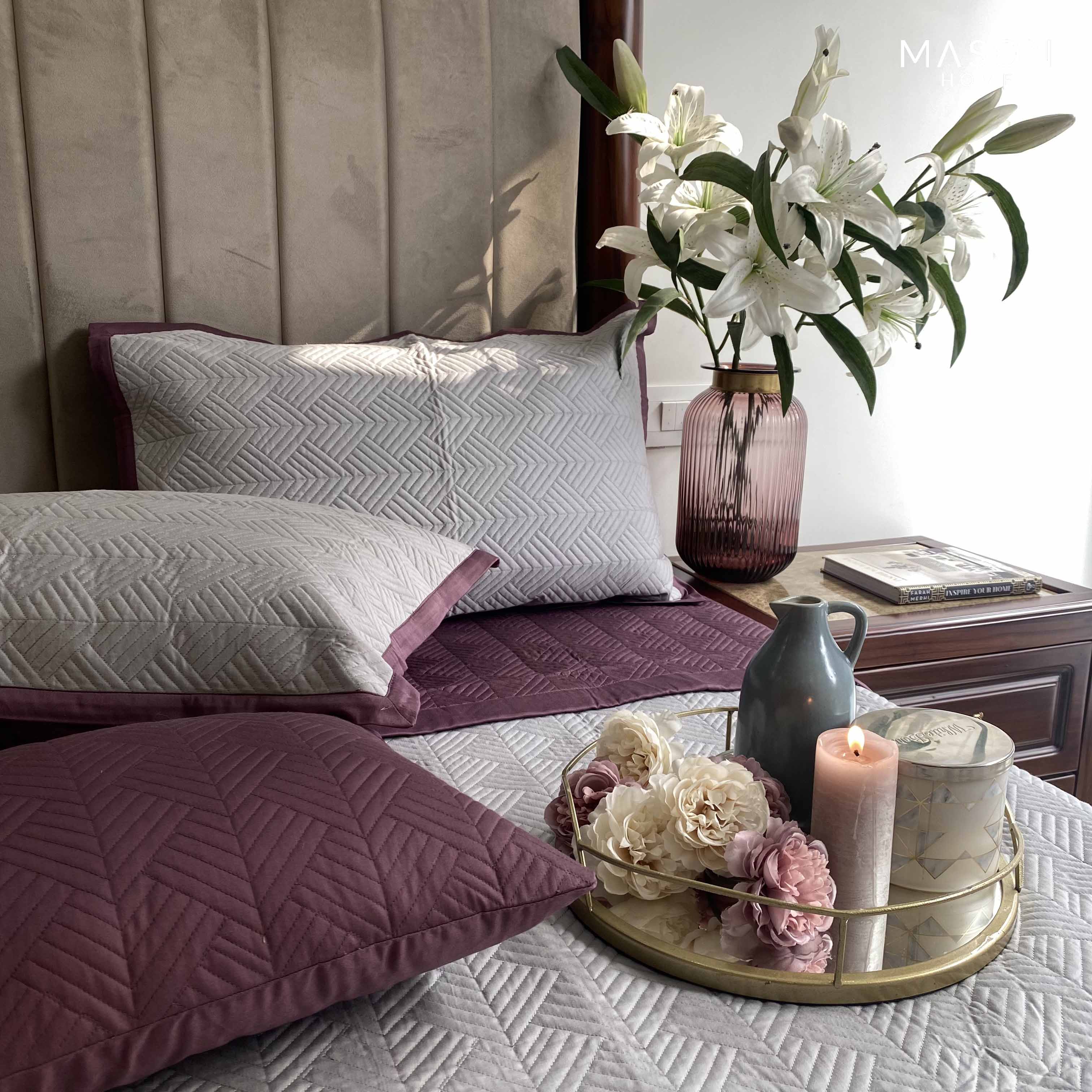 Sandstone Grey And Mauve Vector Reversible Bedspread