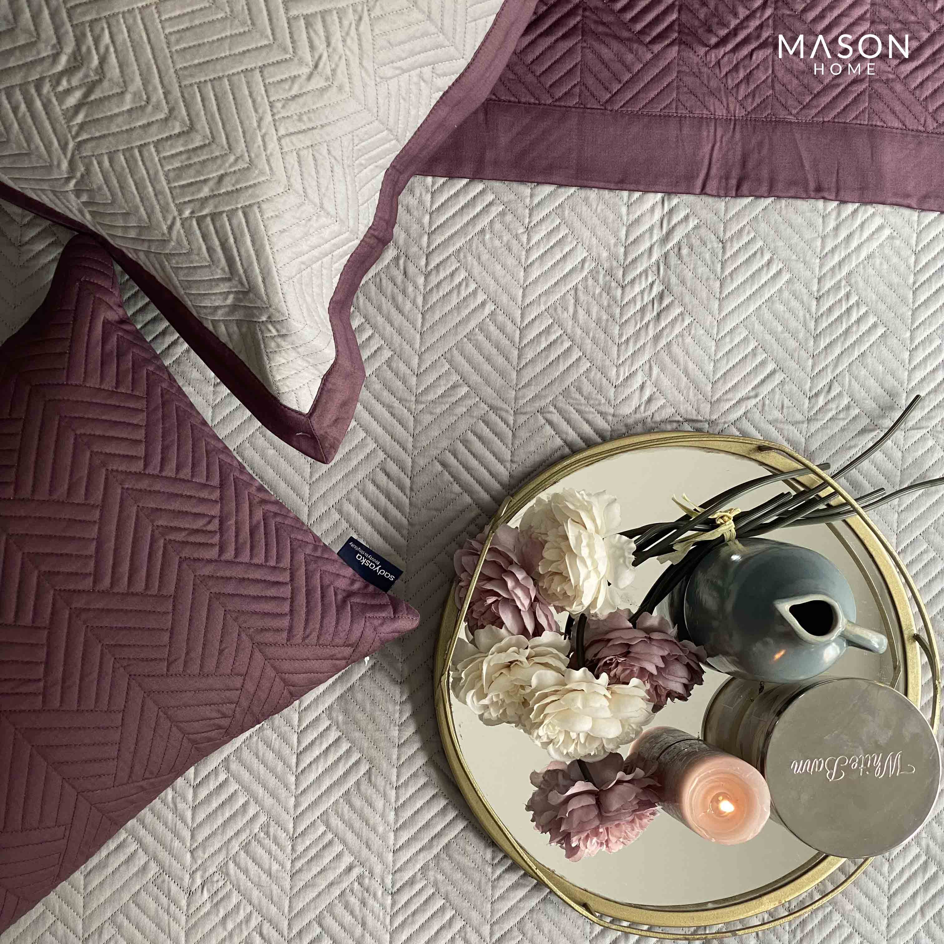 Sandstone Grey And Mauve Vector Reversible Bedspread