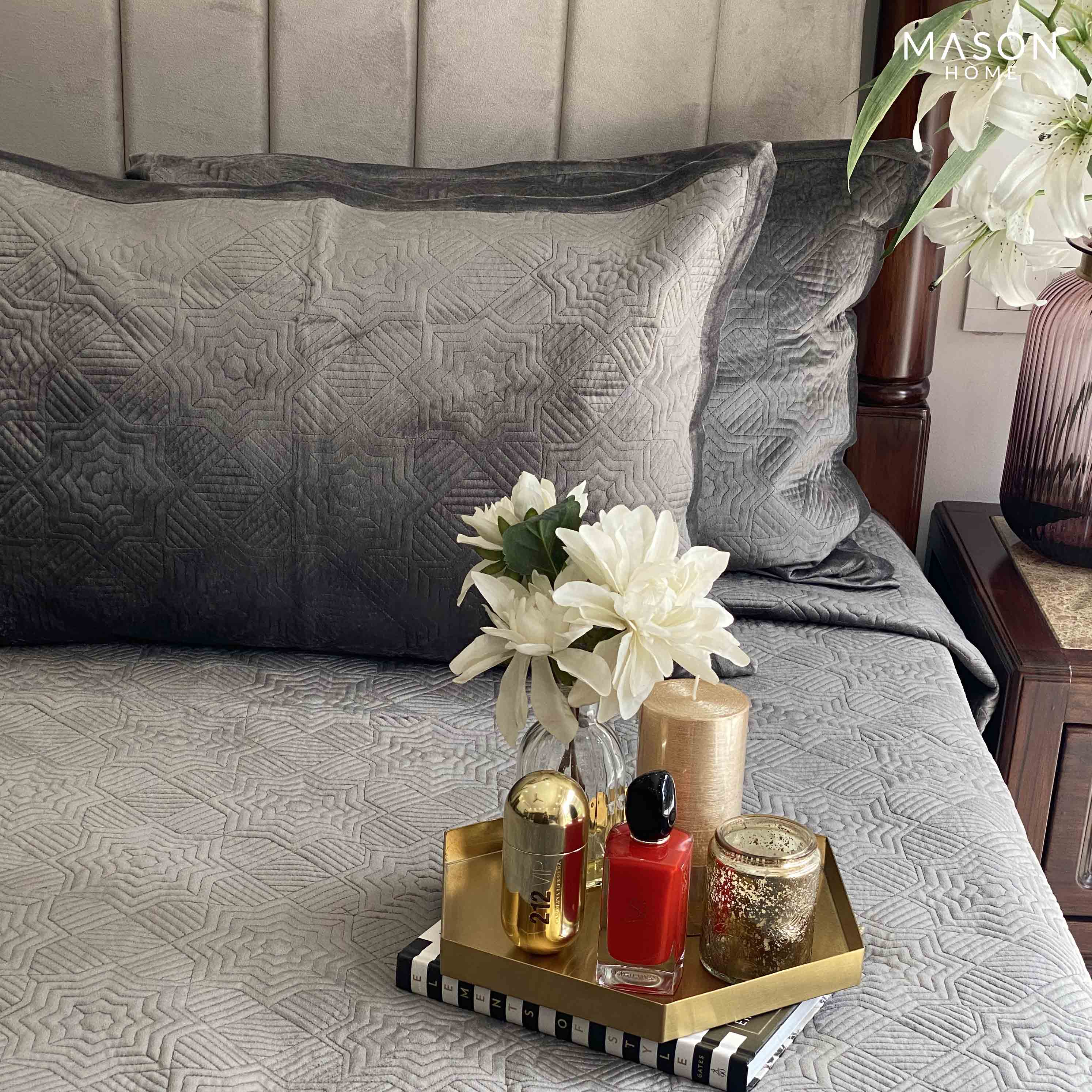 Staron Dark Grey Velvet Bedspread