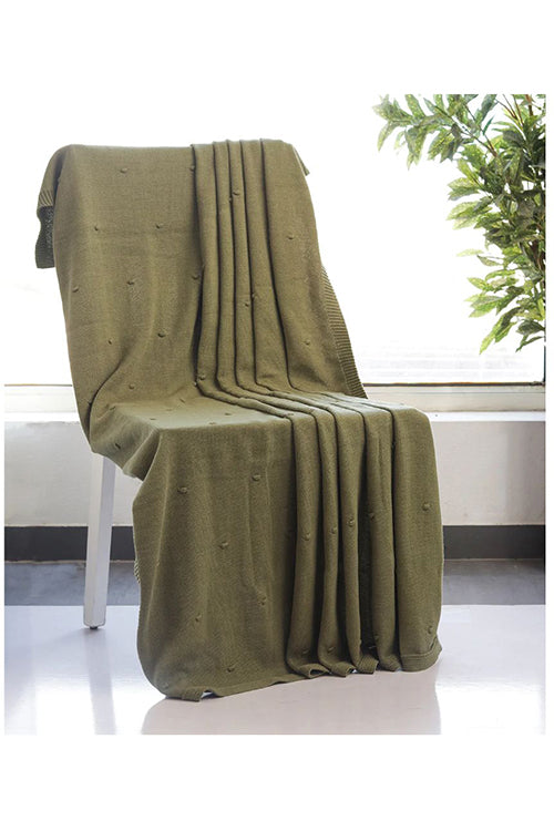 Bubble - Cotton Knitted All Season Throw Blanket (Dried Herb)