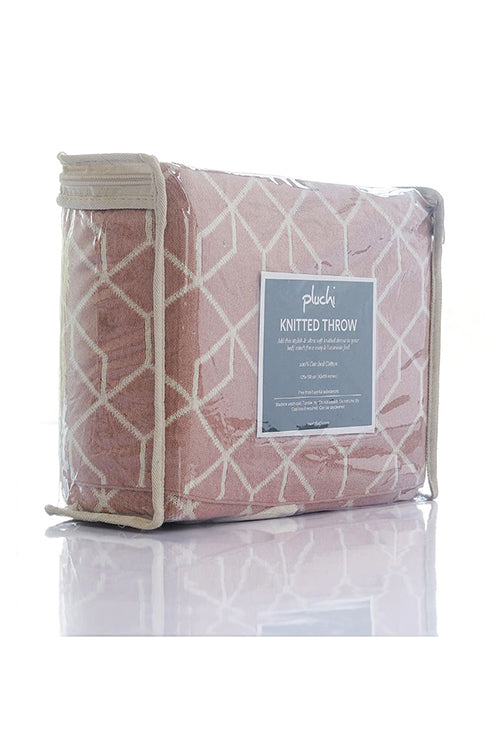Trellis - Cotton Knitted All Season Throw Blanket (Blush Pink &amp; Natural)